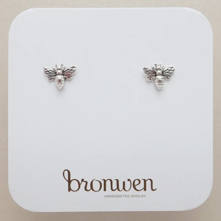 Bronwen Tiny Charm Post Earrings - Honey Bee, Silver - Image 2